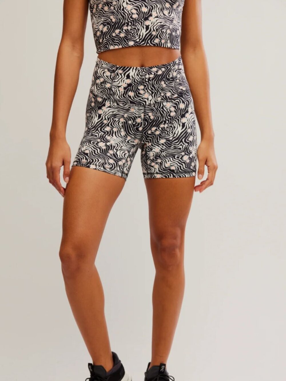 NWT Free People Never Better Printed Bike Shorts in Daisy Maze Black Combo